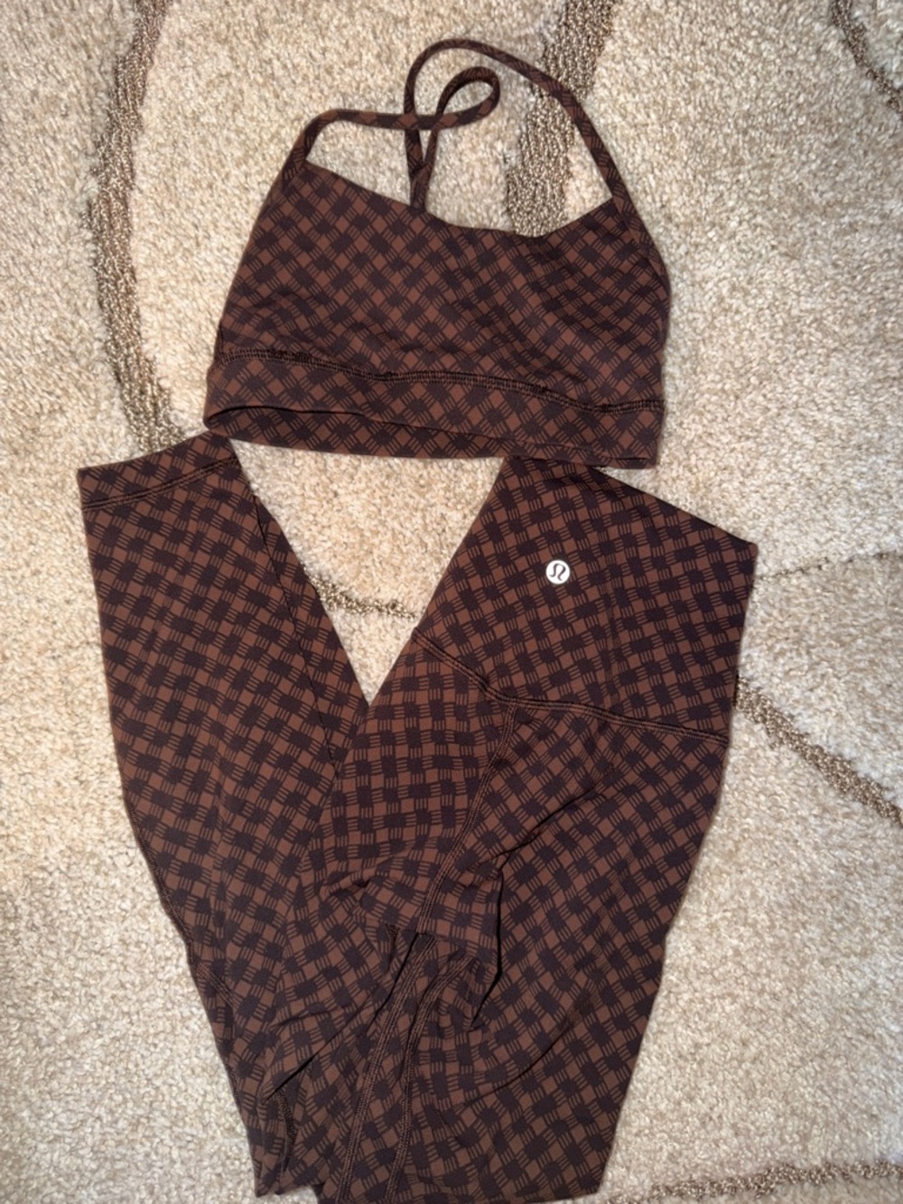 lululemon athletica Brown Plaid High-Rise Leggings & Strappy Sports Bra Set